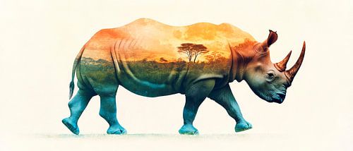 Neushoorn met landschap