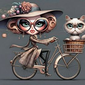 Tante Siets à vélo - avec son chat sur ¡ guay !