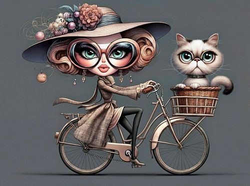 Aunt Siets on her bike – with her cat