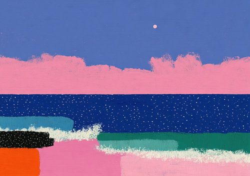 Abstract zeegezicht in roze en blauw