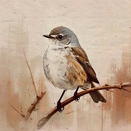 Huismusje op een kale tak