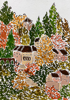 Herfstdorp in de heuvels