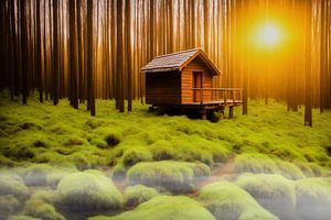 Dromerige houten hut in het bemoste bos van Frank Heinz