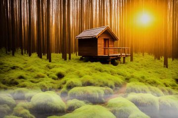 Traumhafte Holzhütte im moosigen Wald von Frank Heinz