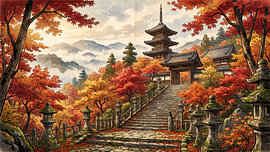 Autumn Serenity at Japanese Pagoda by my pixel art