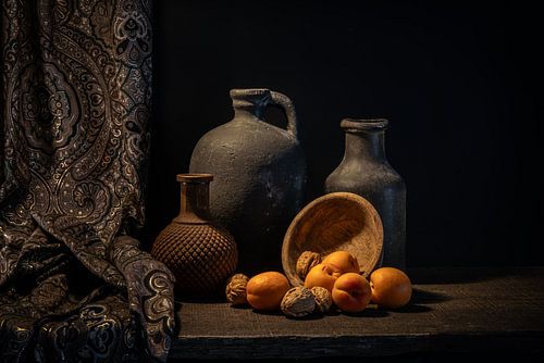 still life with apricot and walnut