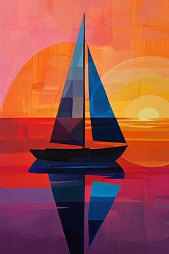 Geometrisch zeilen - Moderne zeilbootkunstwerken voor zeilliefhebbers van Poster Art Shop
