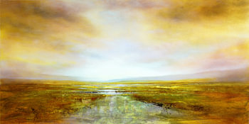 Bright land with golden clouds