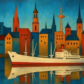 Ville portuaire colorée avec bateau sur Sabine Wagner