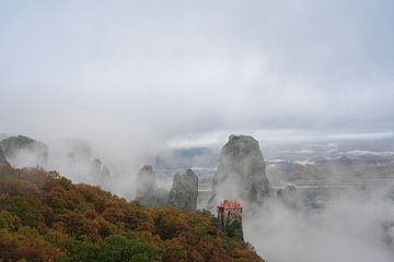 Misty Meteora Monastery landscape