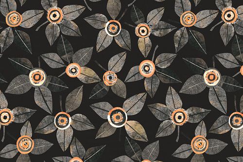 Anthraciet en Kanthaloupe bloemen - Japandi - donkere achtergrond