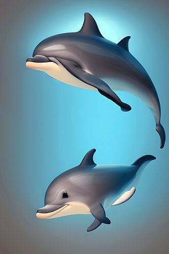 Two cute dolphins 3d illustration