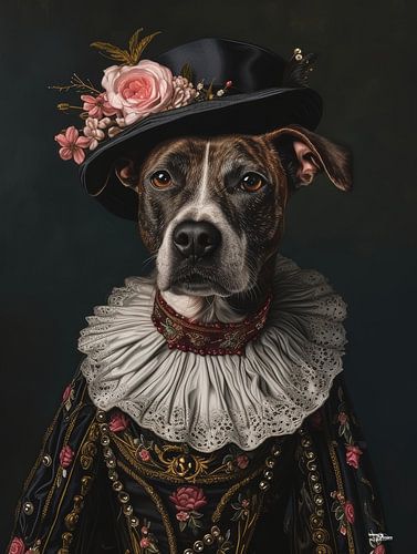 hond in victoriaanse kleding