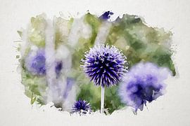 Watercolour Blue Bird Thistle