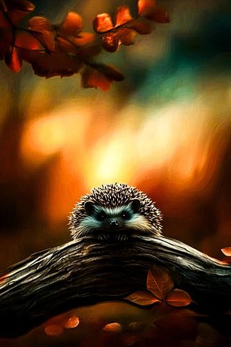 Schattige egel in herfstbos