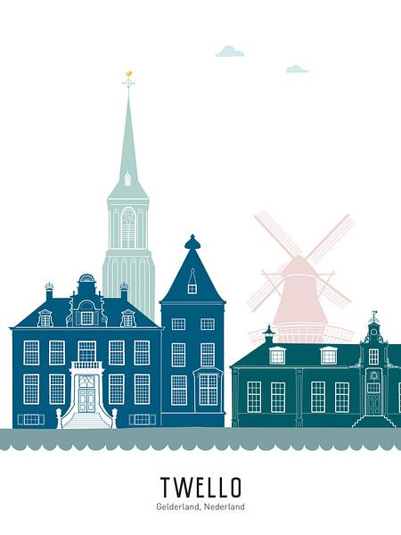 Skyline-Illustration Twello in Farbe von Mevrouw Emmer