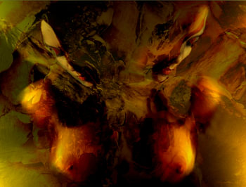 Face in Amber – Surreal Double Silhouette in Amber & Gold (Modern Wall Art)