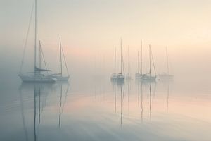 Der Horizont verblasst und die Segelboote bewegen sich leise über das Meer