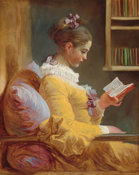 Lezend meisje, Jean-Honoré Fragonard - boekenkast van Digital Art Studio