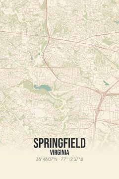 Vintage landkaart van Springfield (Virginia), USA. van MijnStadsPoster