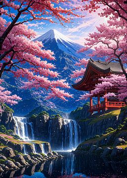 Mount Fuji kersenbloesem Sakura lente Japan van Ruzerin