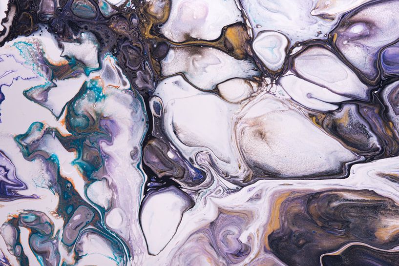 Couleurs liquides : blanc, cyan, violet, noir par Marjolijn van den Berg