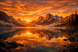 Goldener Sonnenuntergang am Bergsee – Epische Alpenlandschaft mit Spiegelung von ButterflyPix