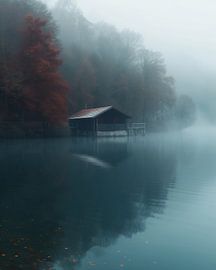 Nebeliger Herbstsee-Zauber
