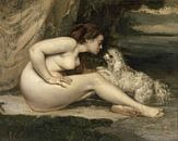 Nackte Frau mit Hund, Gustave Courbet von Meisterhafte Meister Miniaturansicht