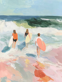 Surfeurs sur la plage – Art côtier et océan sur StudioRemier