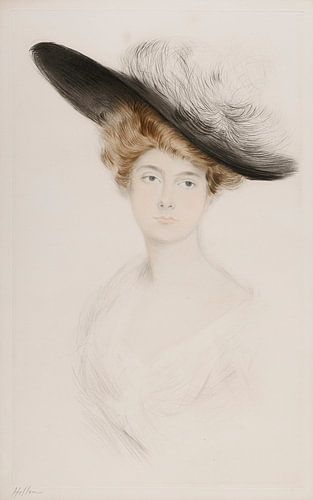 Paul César Helleu - Portret van een vrouw met een hoed