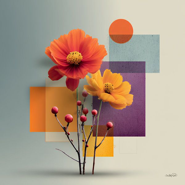Abstrait avec des fleurs par Gelissen Artworks