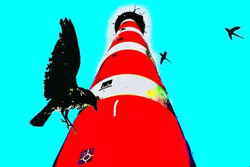 Pop-Art-Leuchtturm Ameland mit Krähe