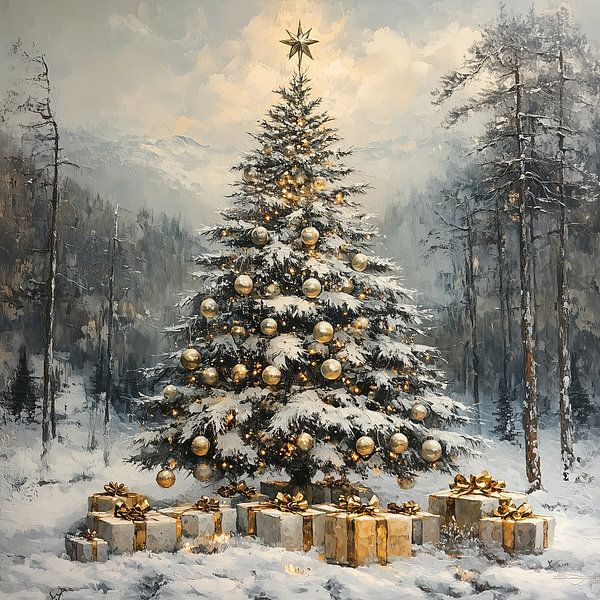 Christmas tree | Christmas Tree in Snow by Abstract Painting