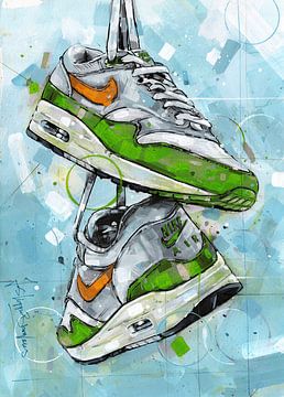 Nike air max one schilderij (groen & oranje) van Jos Hoppenbrouwers