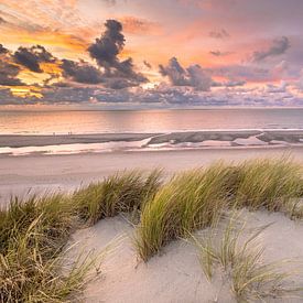 Sunset View from dune top over North Sea in Zeeland, Netherlands by Rudmer Zwerver