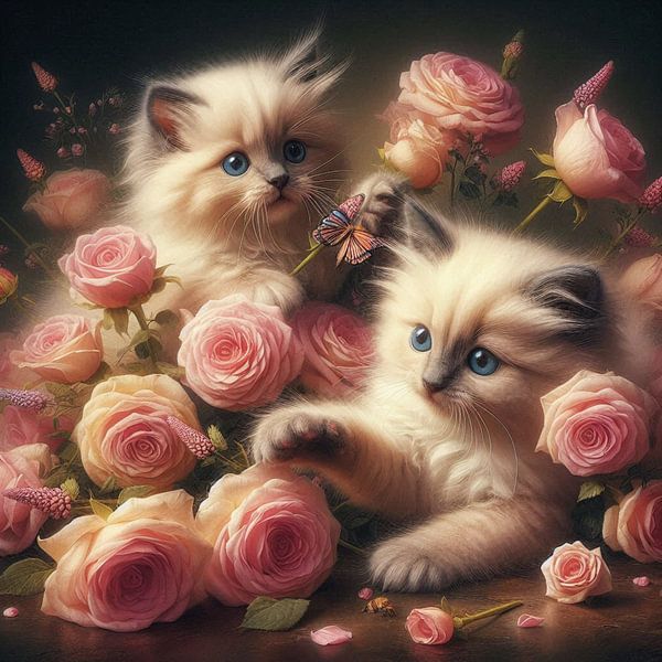 ragdoll kittens with flowers by Bernhard Karssies