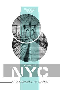 Poster Art NYC Brooklyn Bridge | türkis von Melanie Viola
