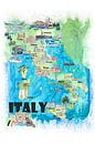 Italië Geïllustreerde reisposter Favoriete kaart Toeristische hoogtepunten van Markus Bleichner thumbnail