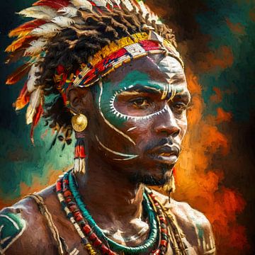 Geschilderd portret van een Afrikaanse strijder