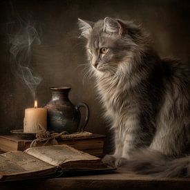 Chat à la lueur d'une bougie - Peinture mystère sur Joriali photographie et peintures