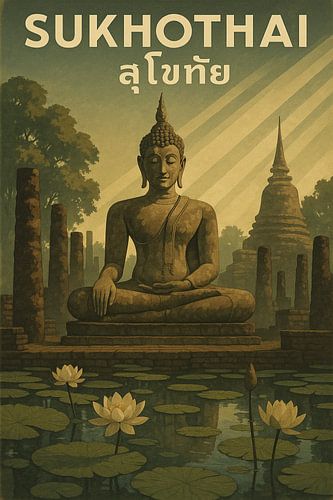 Sukhothai Lotus Reflections - Oude Thaise Sereniteit Kunstdruk