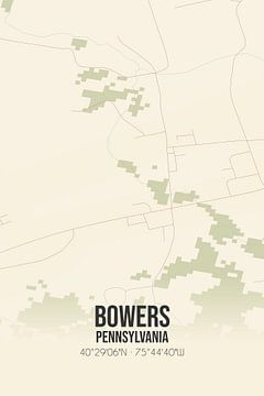 Vintage landkaart van Bowers (Pennsylvania), USA. van MijnStadsPoster