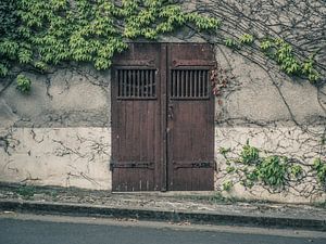 Altes braunes Tor / Tür entlang einer abschüssigen Straße von Art By Dominic