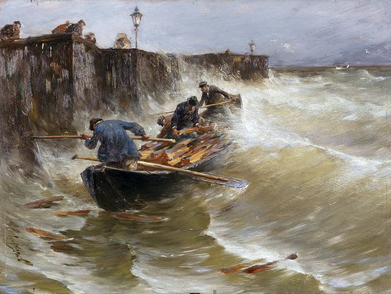 Gefährliche Anlandung der Holzfischer am Bodensee, JOSEPH WOPFNER, Ca. 1885-1890 von Atelier Liesjes