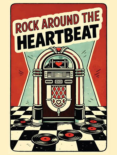 Rock Around the Heartbeat Retro Jukebox Valentine Grafik Portrait von Ramy Salah Hefny