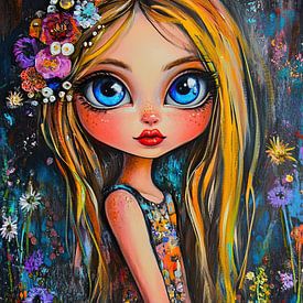 Fröhliches Mädchen mit Blumenkrone von Blickfänger Gemälde