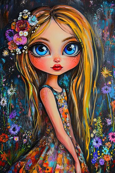 Cheerful girl with flower crown by Eye catching paintings