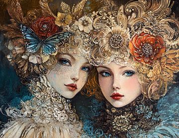 Rococo Portret | Bloemen en Vlinders