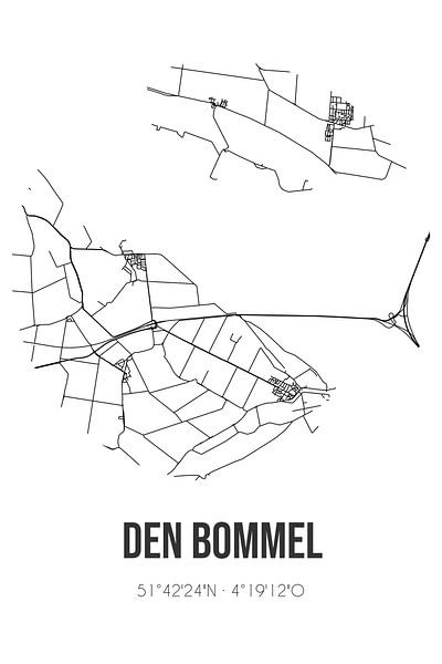 Den Bommel (South Holland) | Map | Black and white by Prints of Place